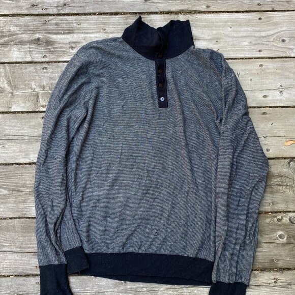Vintage Armani Silk Blend Button Up Quarter Zip Sweater Large Gray - Picture 5 of 11